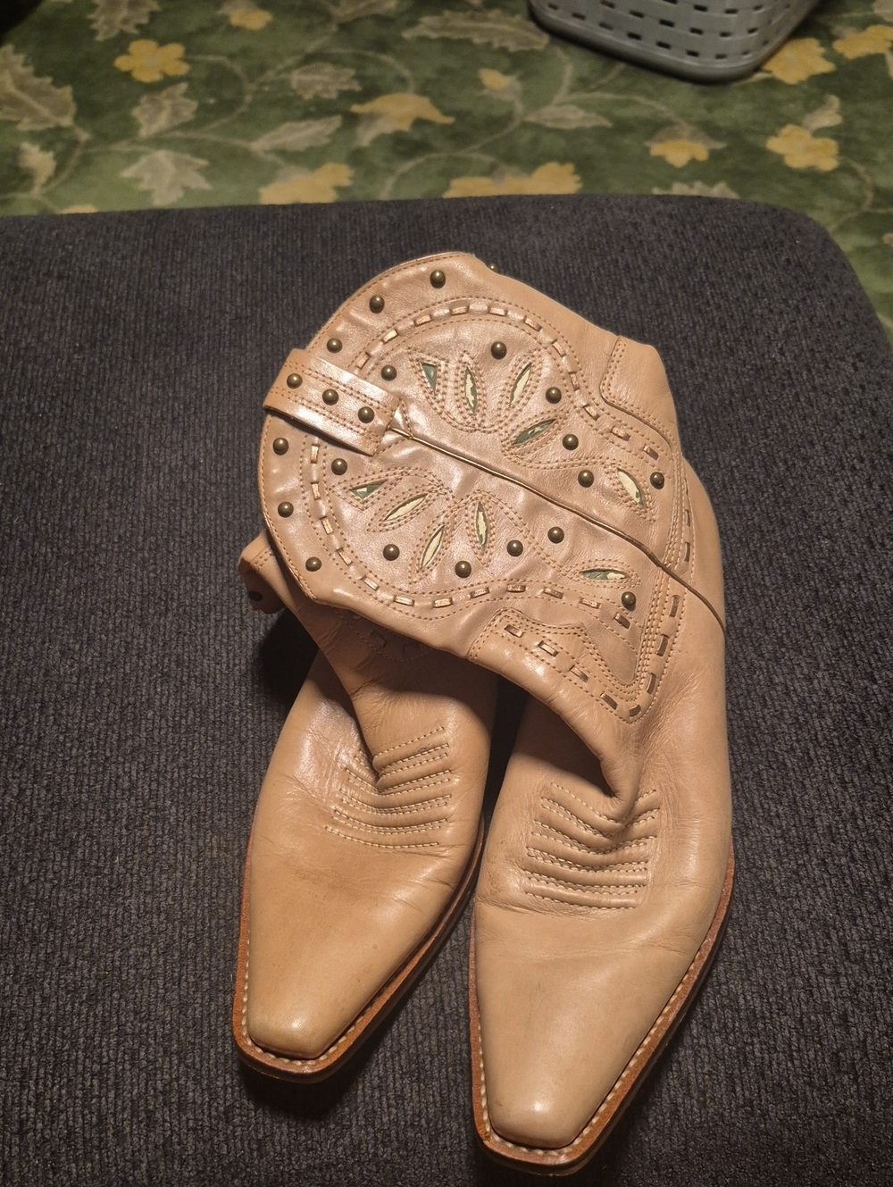 mercer & madison Tan Western-Style Ankle Booties with Stud Detail